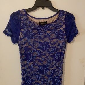 Blue embroidered cocktail dress